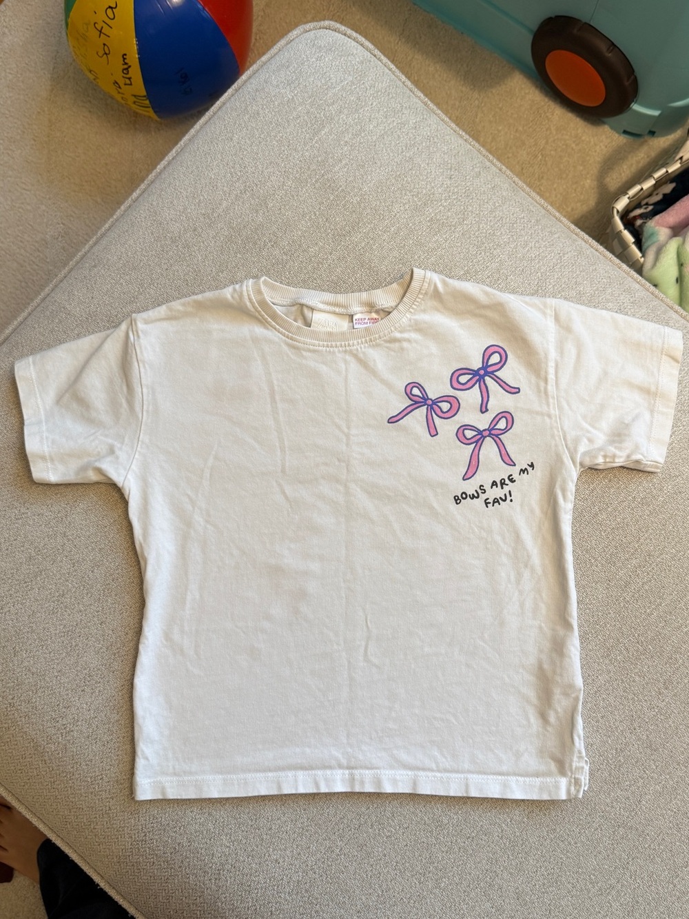 Zara White Tee with Purple Bow Print